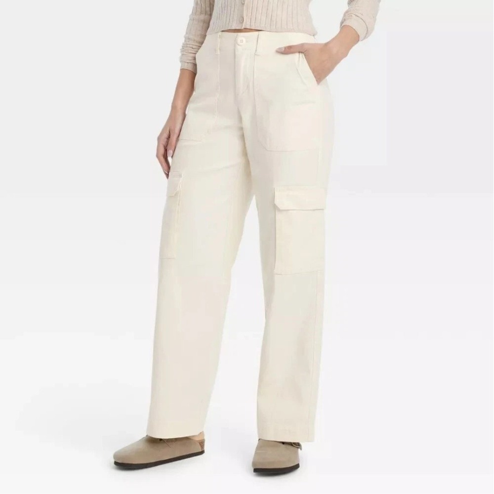 Universal Thread 10 Barrel Cargo Jeans Cream High Rise Utility Aesthetic Ankle